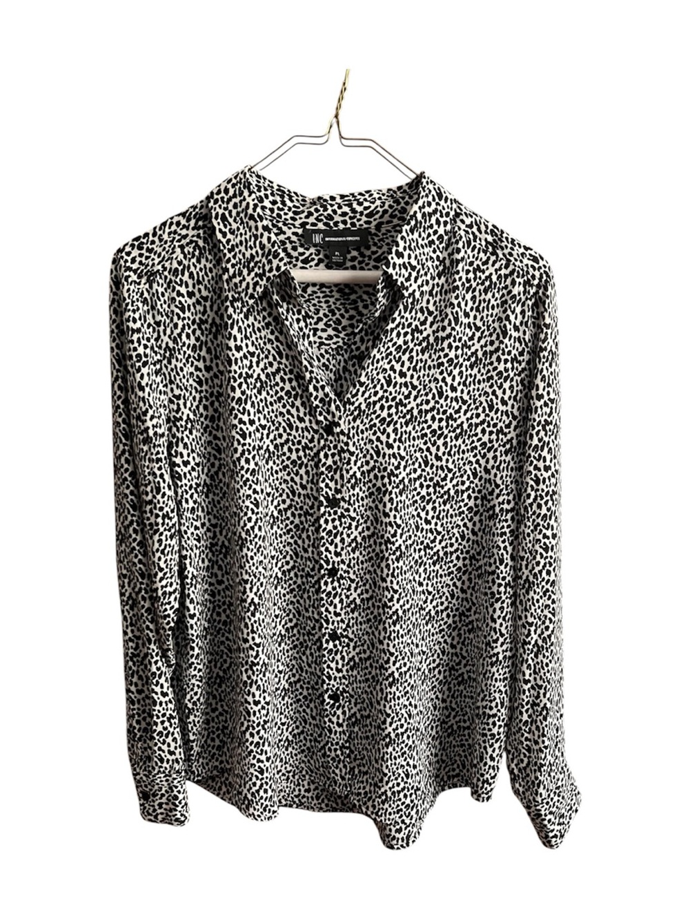 INC International Concepts women’s   Black & White Leopard Print Button-Up Shirt
